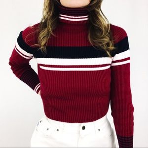 Vintage ✨ Rib-Knit Striped Turtleneck Sweater